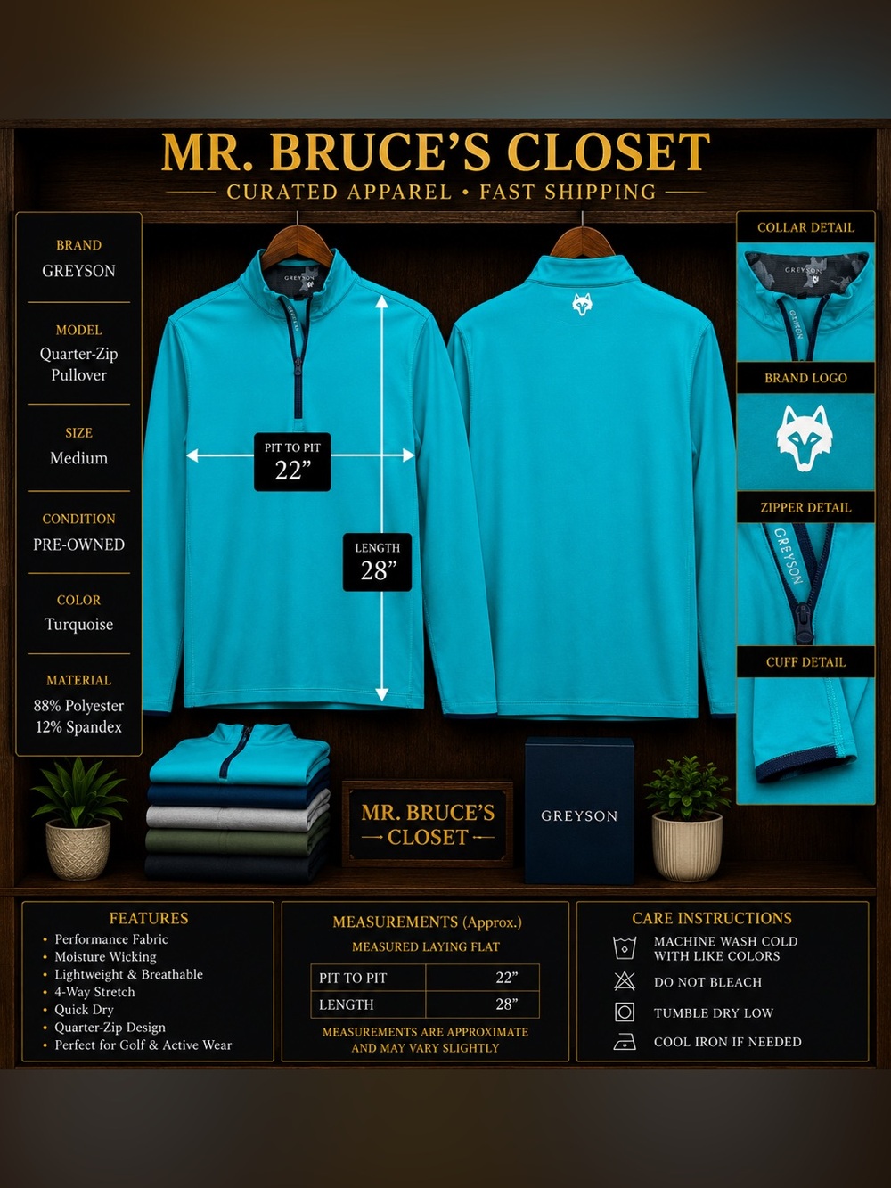 Greyson Men's Lightweight Quarter-Zip Pullover - Turquoise